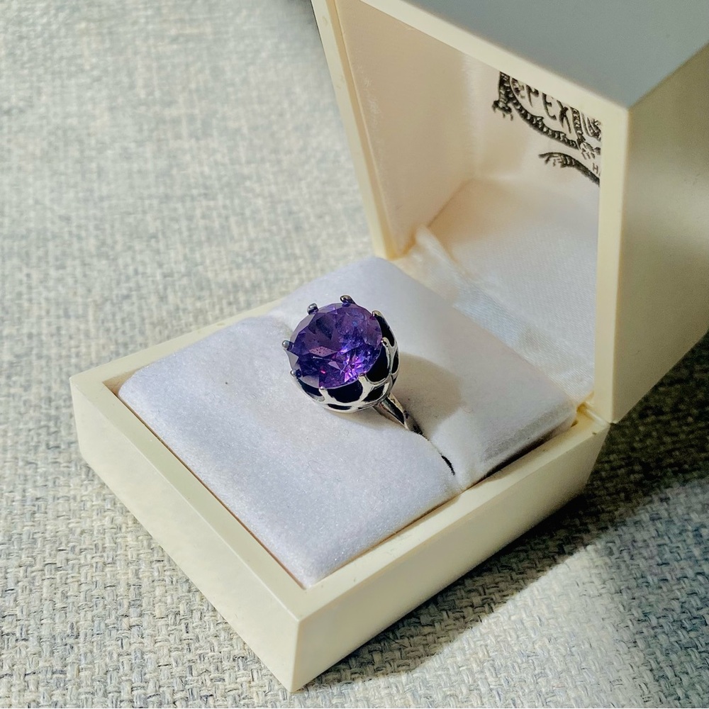 Vintage Taxco Mexico 925 Silver Purple Alexandrite? Crown Statement Ring size 6 - Picture 3 of 12